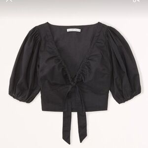 Abercrombie & Fitch Puff Sleeve Crop Top Plunge Neckline 100% cotton S